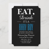 Eet, Drink Het is een jongen, baby aankondiging (Voorkant)