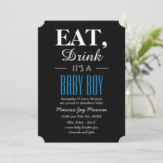 Eet, Drink Het is een jongen, baby aankondiging