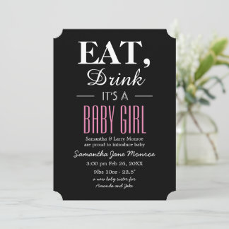 Eet, Drink Het is een meisje, baby aankondiging