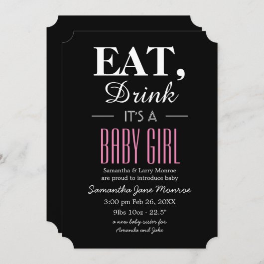 Eet, Drink Het is een meisje, baby-aankondiging Kaart (Voorkant / Achterkant)