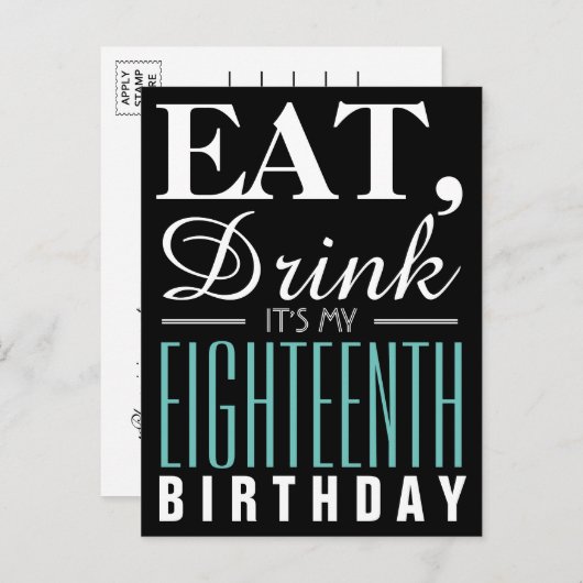 Eet, Drink, het is mijn 18e verjaardag Uitnodiging Briefkaart (Voorkant / Achterkant)