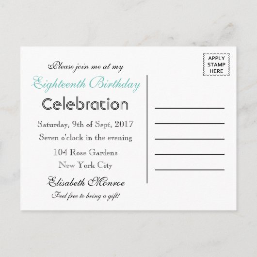 Eet, Drink, het is mijn 18e verjaardag Uitnodiging Briefkaart (Achterkant)