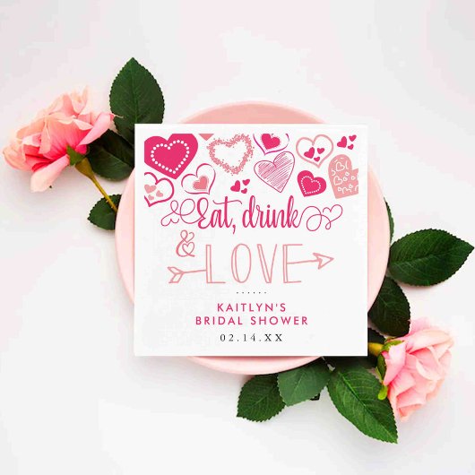 "Eet, Drink & Houd Van" Valentijnsdag Bruidsbruilo Servet