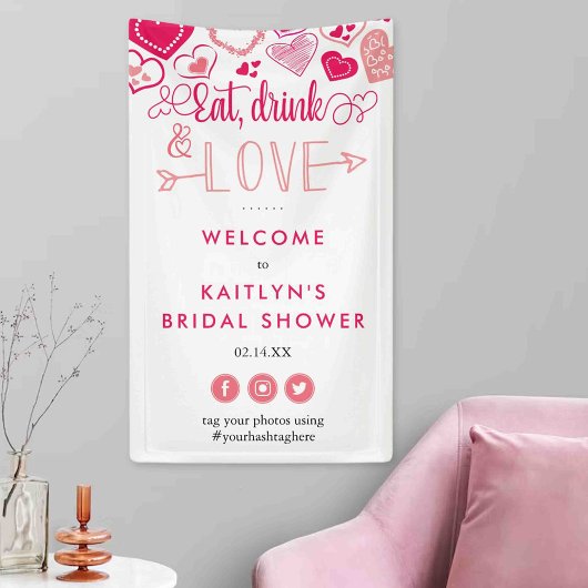"Eet, Drink & Houd van" Valentijnsdag Bruidsuitnod Spandoek