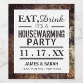 Eet, Drink Housewarming Party Dirt Brown Wijn Etiket (Enkel label)