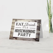 Eet, Drink Housewarming Party Rustic Wood Invite (Voorkant)