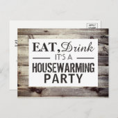 Eet, Drink Housewarming Party Rustic Wood Invite Uitnodiging Briefkaart (Voorkant / Achterkant)