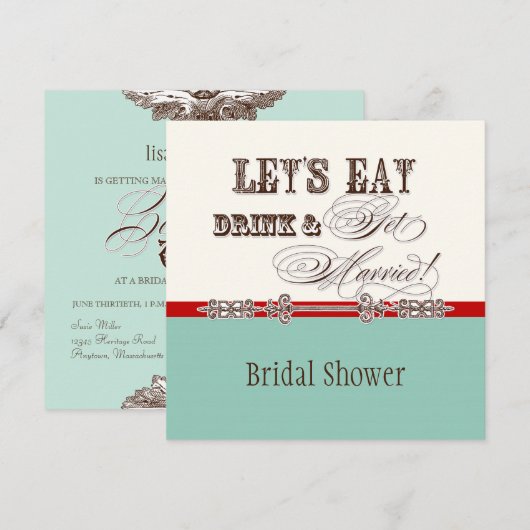 Eet, Drink in Get Married Bridal Shower Uitnodigin Kaart (Voorkant / Achterkant)