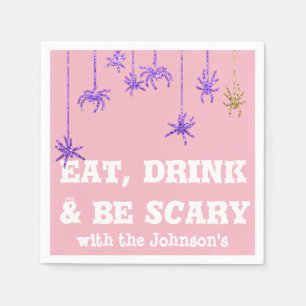 Eet Drink is eng Spider Halloween roze Paars Servet