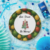 Eet, Drink, Kerstmis Vier Ronde Papieren Bord | (Feest)