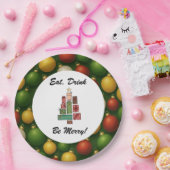 Eet, Drink, Kerstmis Vier Ronde Papieren Bord | (Feest)