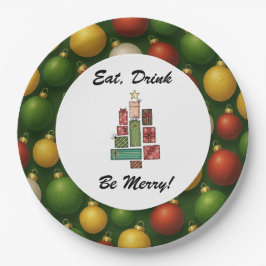 Eet, Drink, Kerstmis Vier Ronde Papieren Bord |