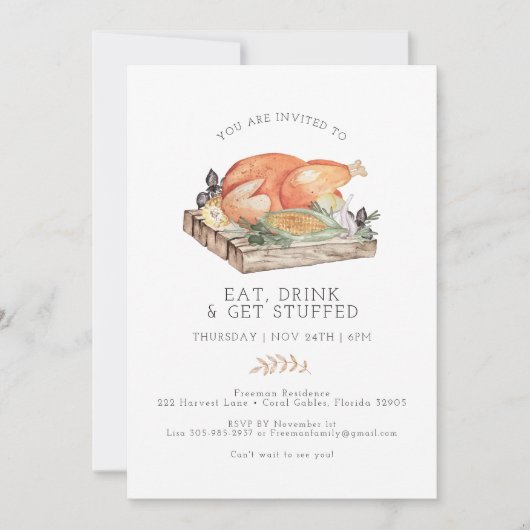 Eet Drink Krijg gevulde Thanksgiving Nodig uit Kaart (Voorkant)