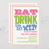 Eet, Drink & laat nat op een poolpartij en BBQ Kaart (Voorkant / Achterkant)