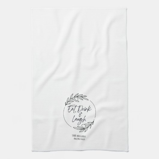 Eet, Drink & Lach Aangepaste Naam Keuken Handdoek (Verticaal)