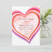 Eet Drink & Liefde Harten Waterverf Valentijn Part Kaart (Staand voorkant)