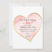 Eet Drink & Liefde Waterverf Gouden Hart Vday Part Kaart (Voorkant)