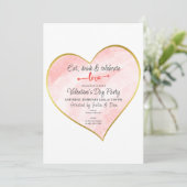 Eet Drink & Liefde Waterverf Gouden Hart Vday Part Kaart (Staand voorkant)