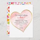 Eet Drink & Liefde Waterverf Gouden Hart Vday Part Kaart (Voorkant / Achterkant)