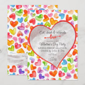 Eet Drink & Liefde Waterverf Harten Valentijn Part Kaart (Voorkant / Achterkant)