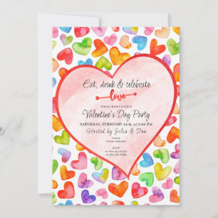 Eet Drink & Liefde Waterverf Harten Valentijn Part Kaart