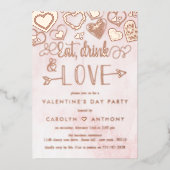 Eet, Drink & Love Valentijnsdag Party Real Folie Uitnodiging (Voorkant)