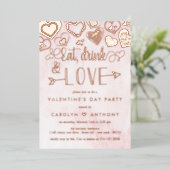 Eet, Drink & Love Valentijnsdag Party Real Folie Uitnodiging (Staand Voorkant)