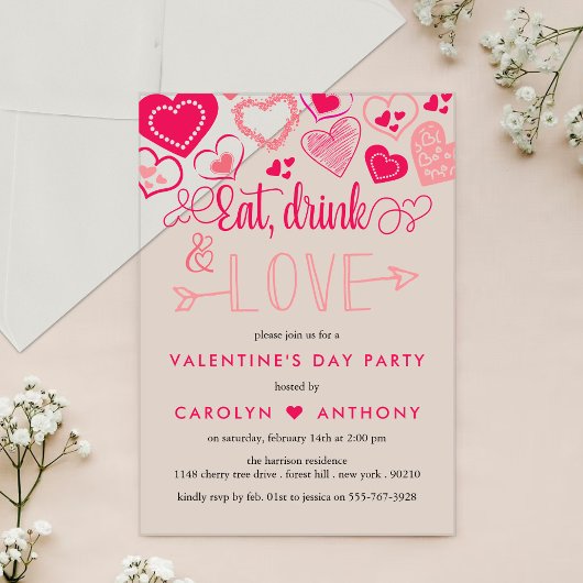 "Eet, Drink & Love" Valentijnsdagfeest Acryl Uitnodigingen
