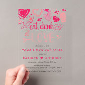 "Eet, Drink & Love" Valentijnsdagfeest Acryl Uitnodigingen (Insitu (Draagbaar))