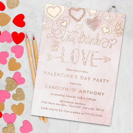 "Eet, Drink & Love" Valentijnsdagfeest Echt Folie Uitnodiging