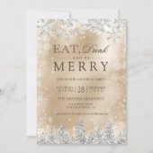 Eet Drink Merry Goud Zilver Kerstfeest Kaart (Voorkant)