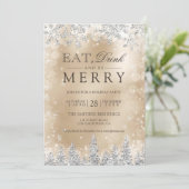 Eet Drink Merry Goud Zilver Kerstfeest Kaart (Staand voorkant)
