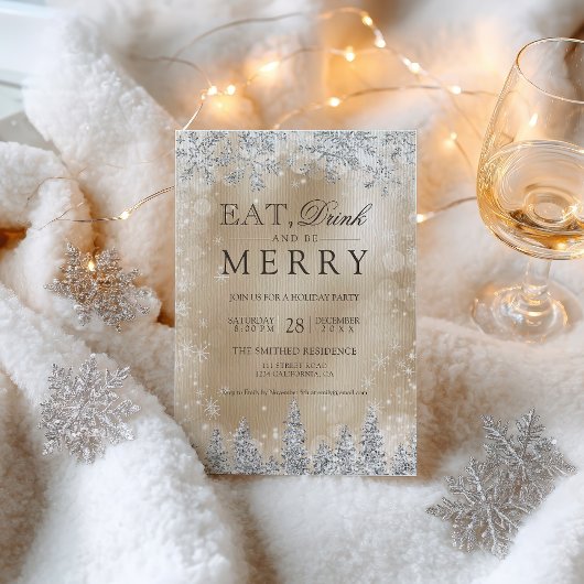 Eet Drink Merry Goud Zilver Kerstfeest Kaart