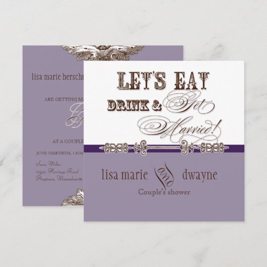 Eet, Drink n Get Married Couples Douche Uitnodigin Kaart (Voorkant / Achterkant)