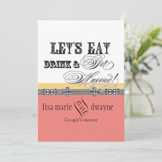 Eet, Drink n Get Married Couples Douche Uitnodigin Kaart (Staand voorkant)