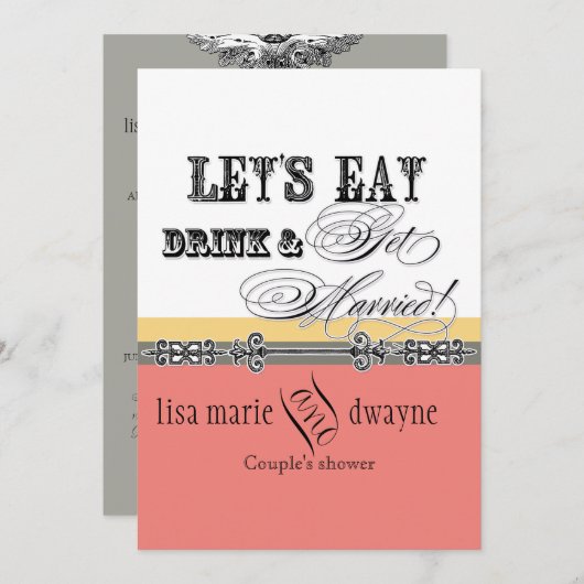 Eet, Drink n Get Married Couples Douche Uitnodigin Kaart (Voorkant / Achterkant)