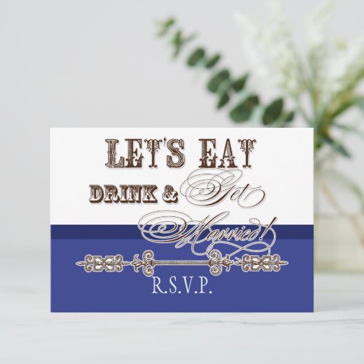 Eet, Drink n Get Married Formal RSVP-reactiekaart RSVP Kaartje (Staand voorkant)