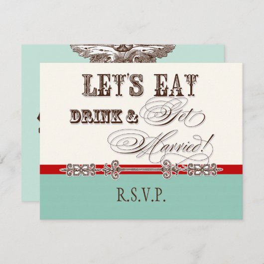 Eet, Drink n Get Married Formal RSVP-reactiekaart RSVP Kaartje (Voorkant / Achterkant)