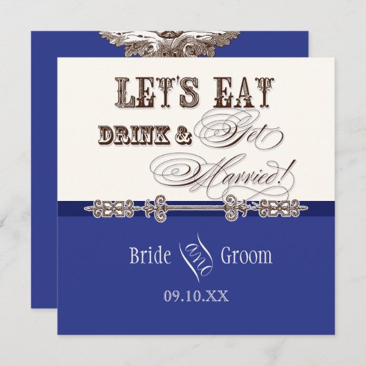 Eet, Drink n Getrouwd bruidsbruiloft uitnodiging (Voorkant / Achterkant)