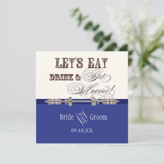 Eet, Drink n Getrouwd bruidsbruiloft uitnodiging (Staand voorkant)