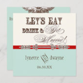 Eet, Drink n Getrouwd Script bruiloft uitnodiging (Voorkant / Achterkant)