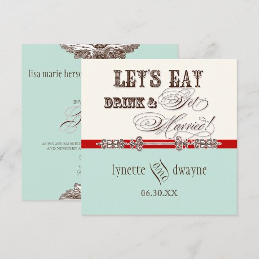Eet, Drink n Getrouwd Script bruiloft uitnodiging (Voorkant / Achterkant)