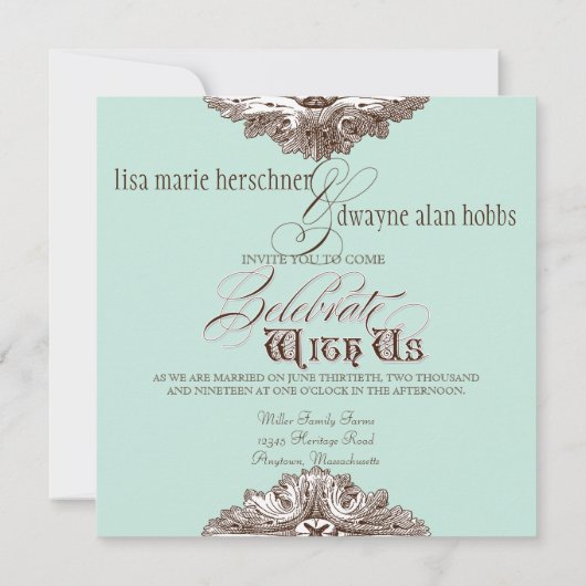 Eet, Drink n Getrouwd Script bruiloft uitnodiging (Achterkant)