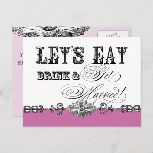 Eet, Drink n Trouw, bruidsdouche uitnodiging (Voorkant / Achterkant)