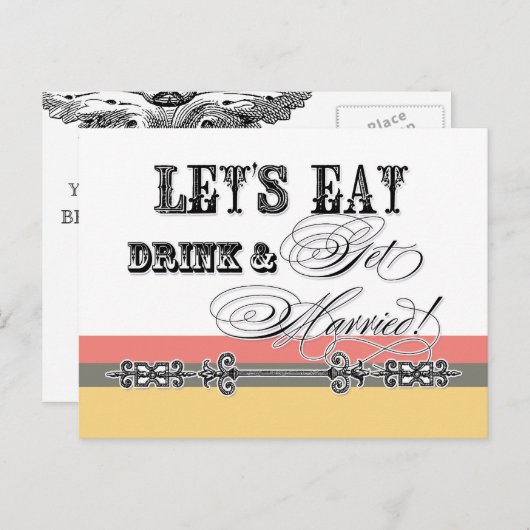 Eet, Drink n Trouw, bruidsdouche uitnodiging (Voorkant / Achterkant)