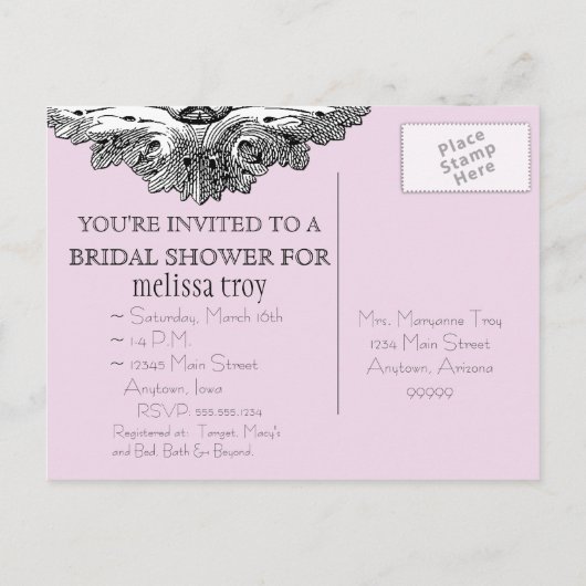 Eet, Drink n Trouw, bruidsdouche uitnodiging Briefkaart (Achterkant)