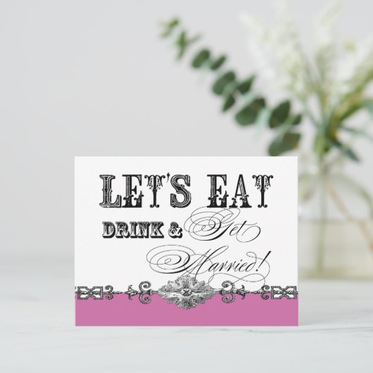 Eet, Drink n Trouw, bruidsdouche uitnodiging Briefkaart (Staand voorkant)