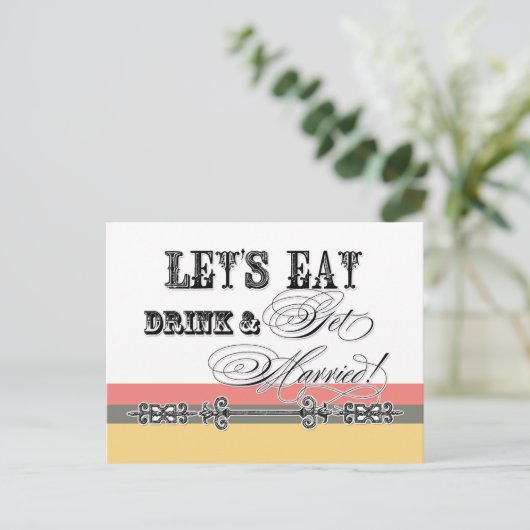 Eet, Drink n Trouw, bruidsdouche uitnodiging Briefkaart (Staand voorkant)