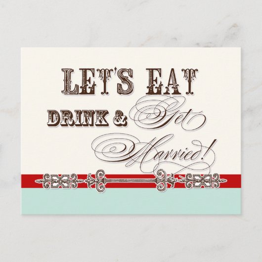 Eet, Drink n Trouw, wees mijn bruidsmeisje Uitnodi Uitnodiging Briefkaart (Voorkant)