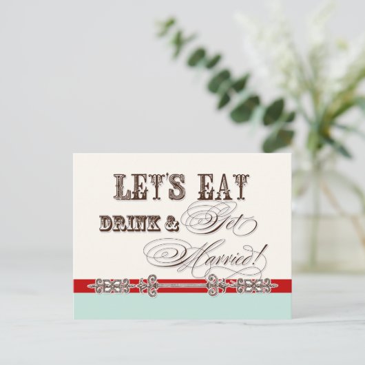 Eet, Drink n Trouw, wees mijn bruidsmeisje Uitnodi Uitnodiging Briefkaart (Staand voorkant)